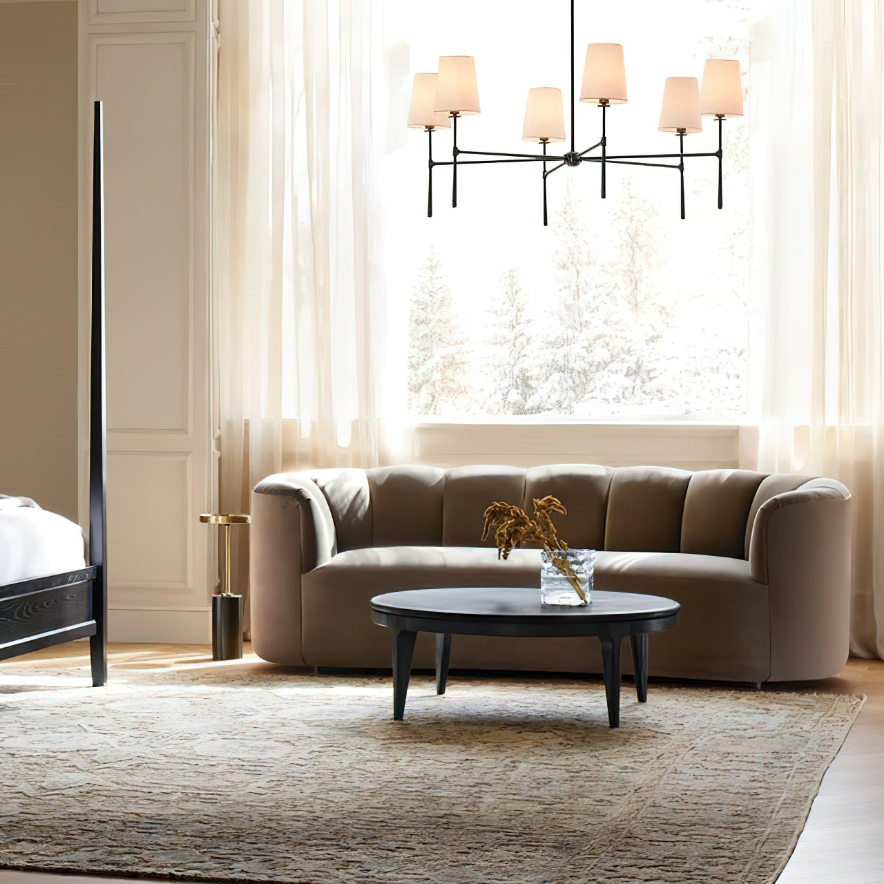 Torcia Brass and Linen Chandelier