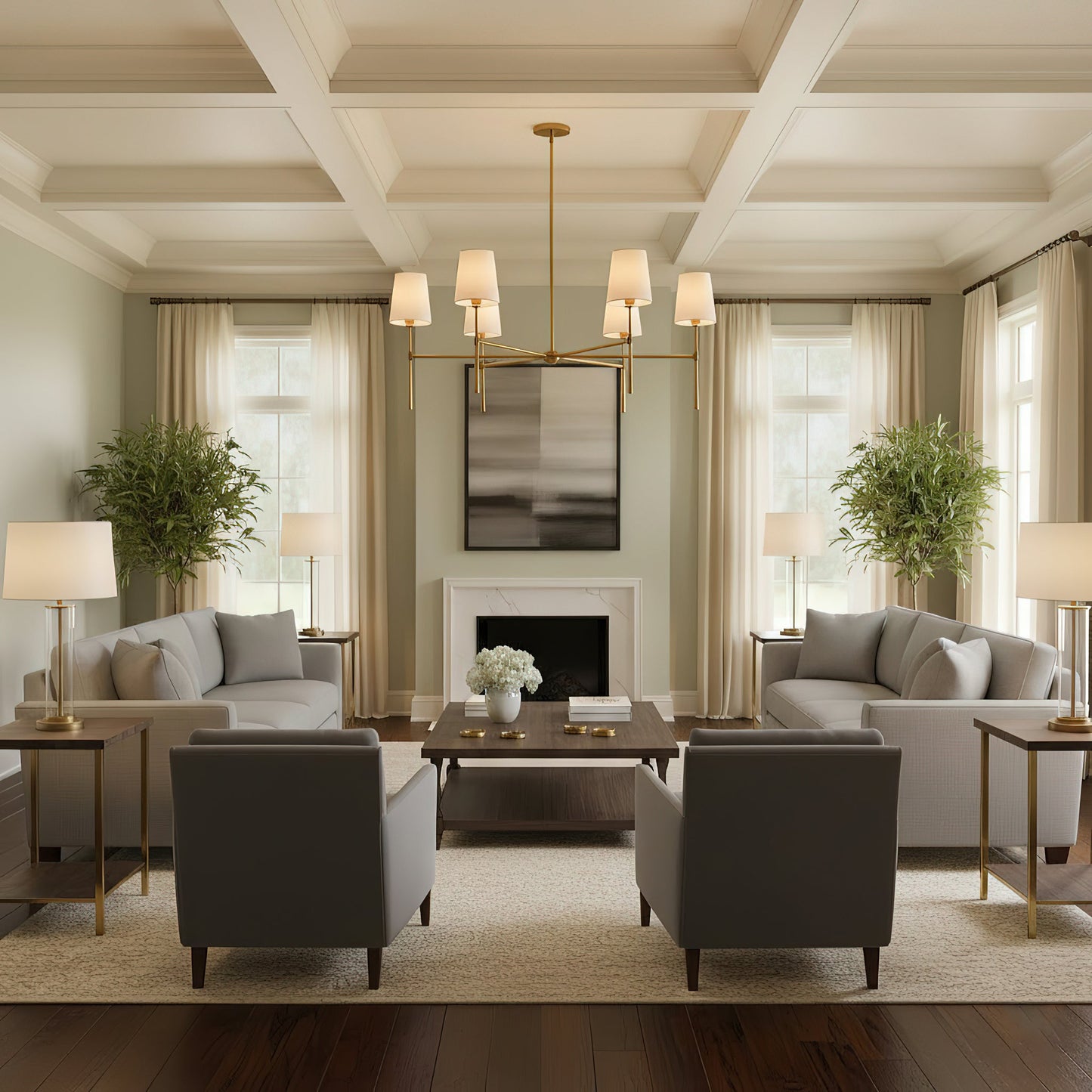 Torcia Brass and Linen Chandelier