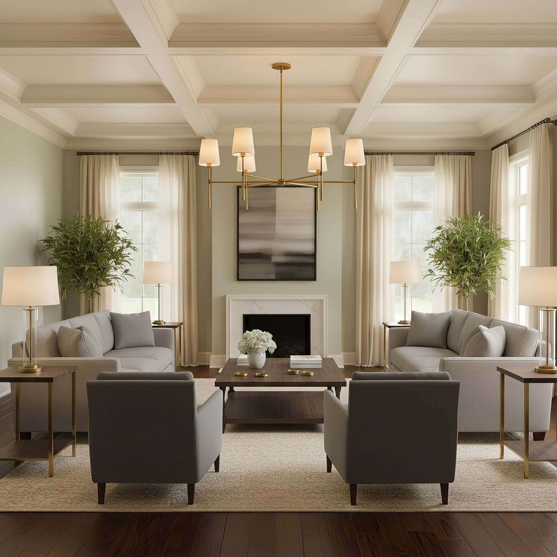 Torcia Brass and Linen Chandelier