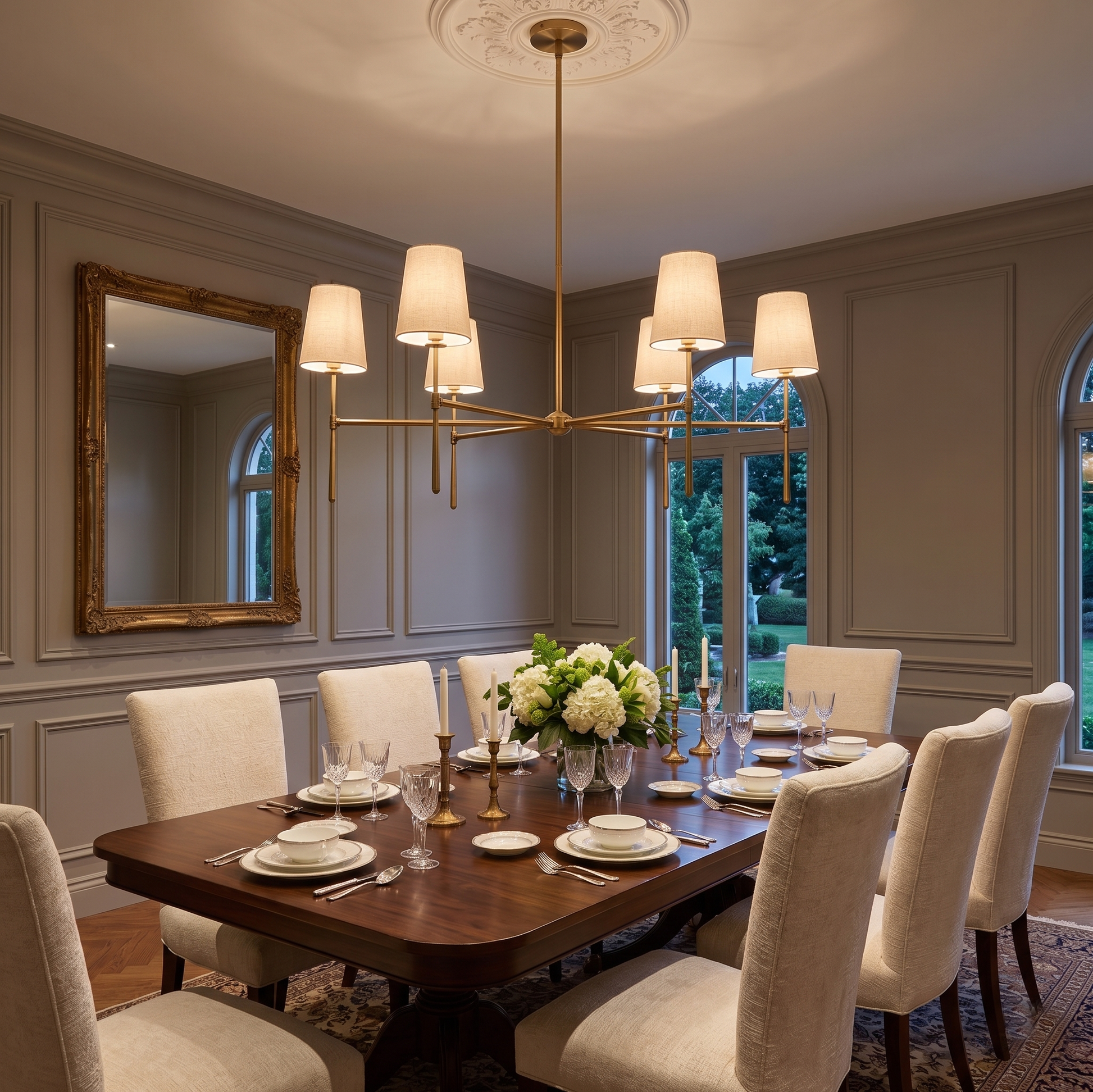 Torcia Brass and Linen Chandelier