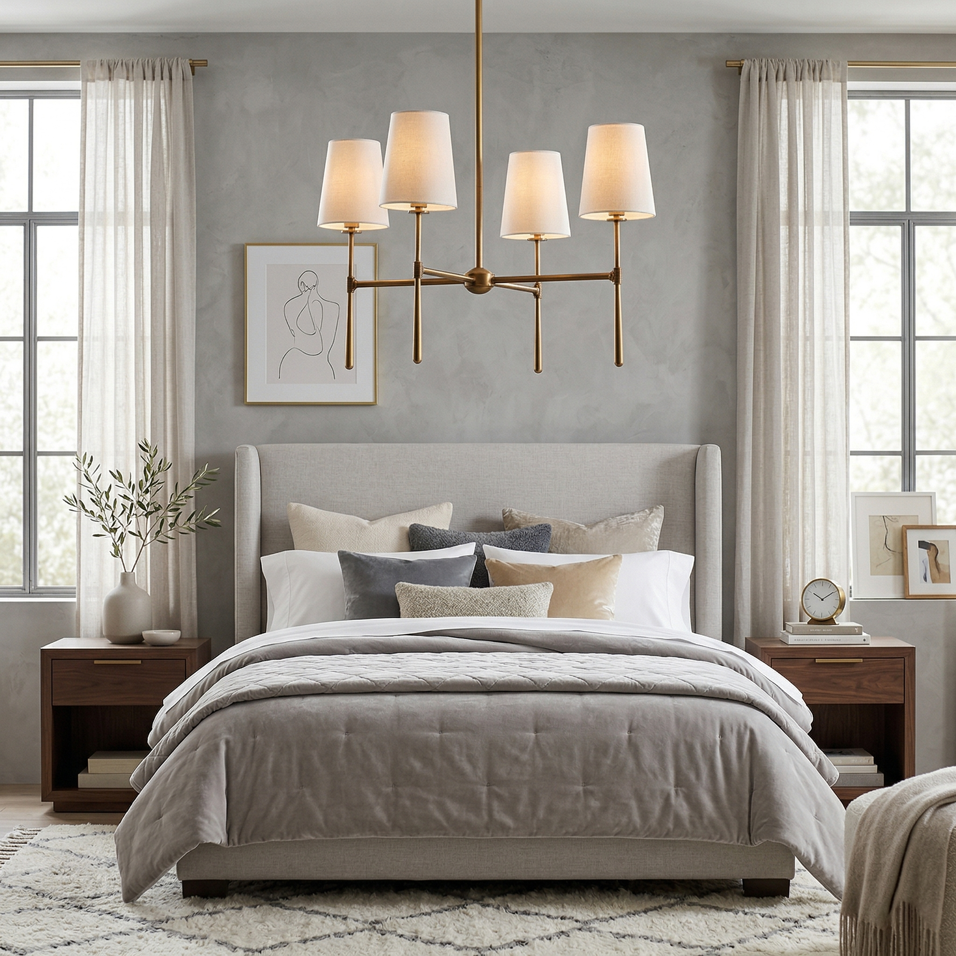 Torcia Brass and Linen Chandelier