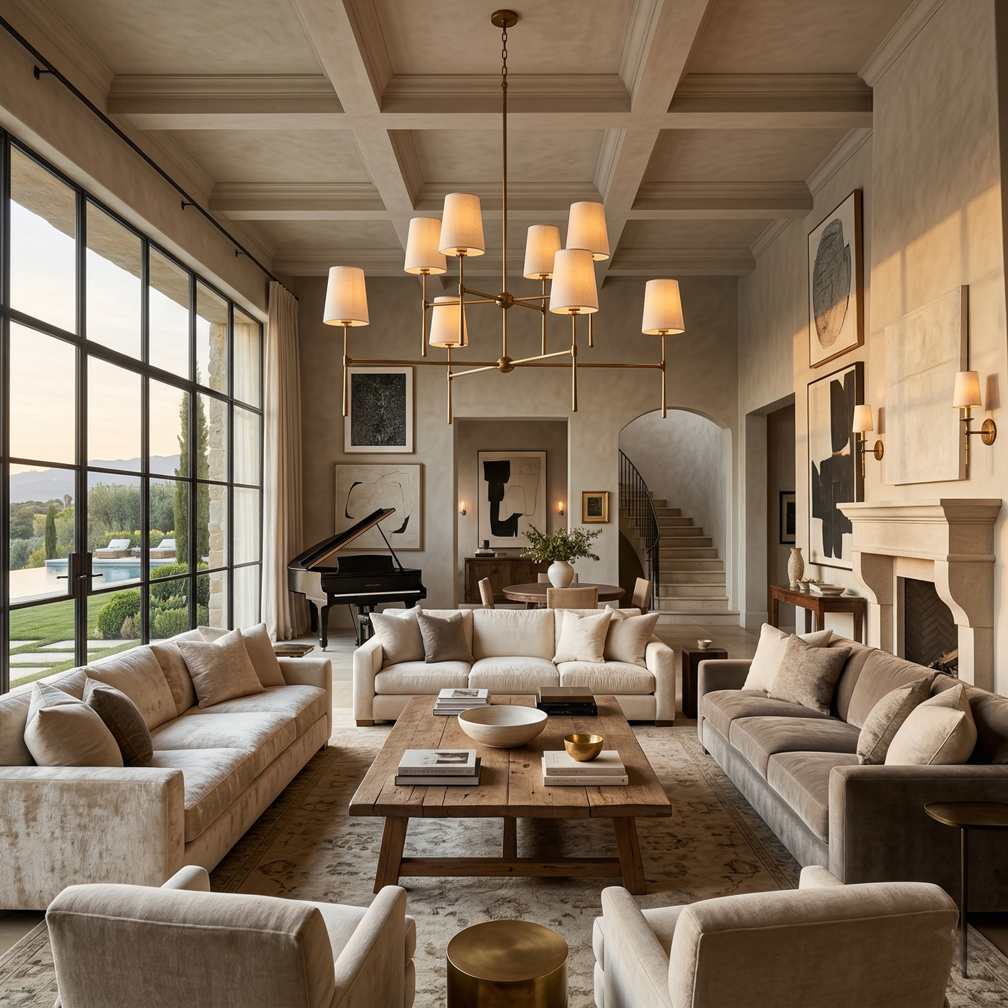 Torcia Brass and Linen Chandelier