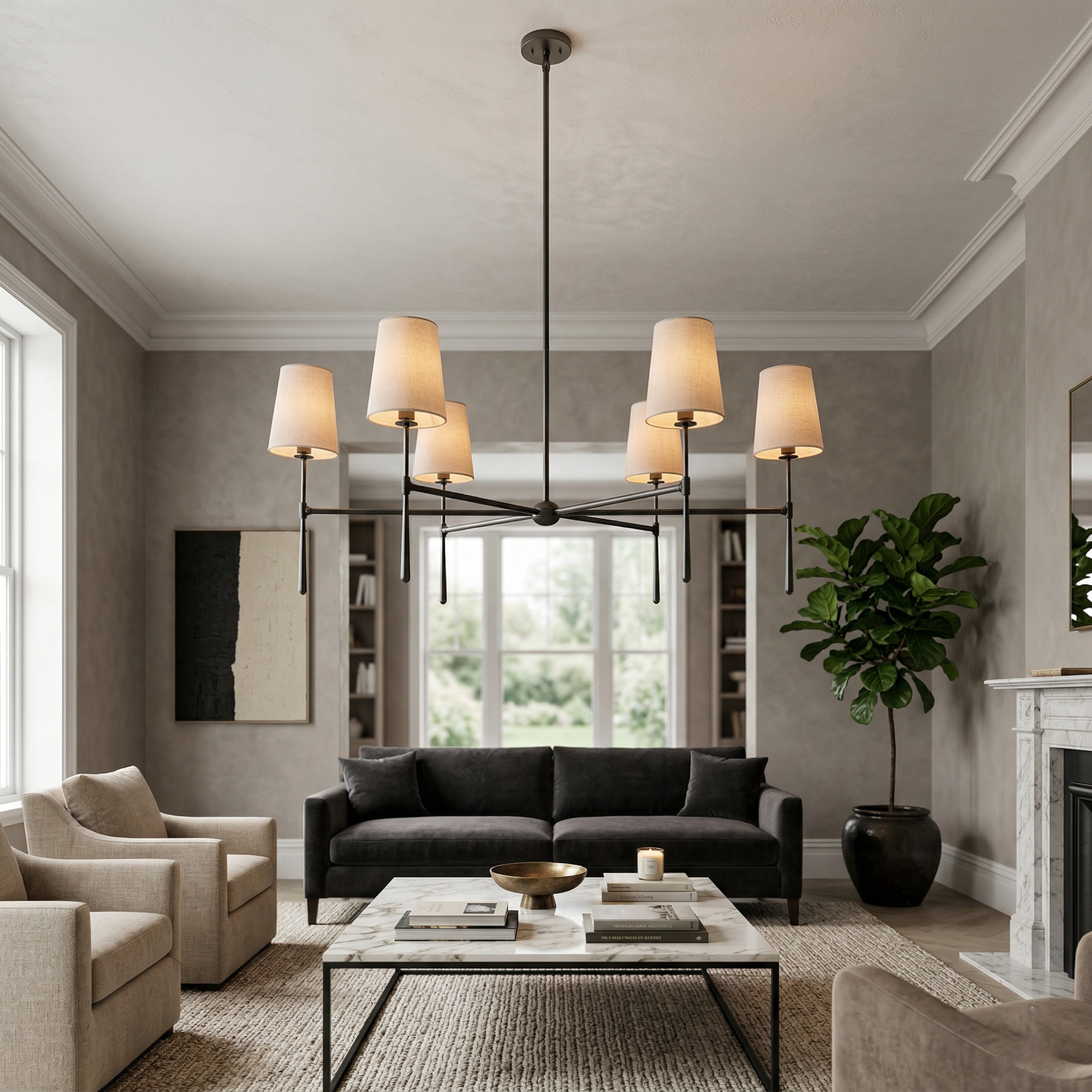 Torcia Brass and Linen Chandelier