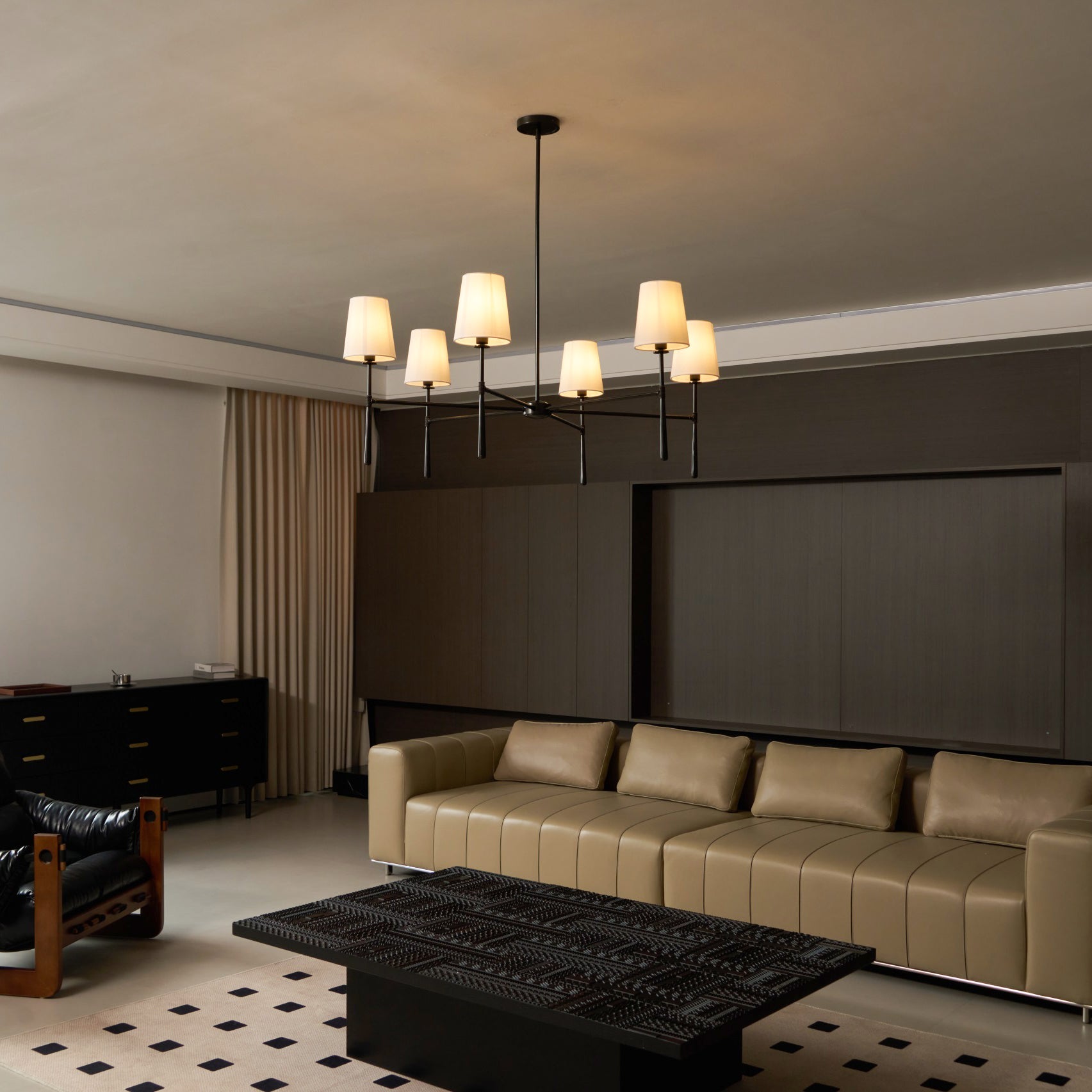 Torcia Brass and Linen Chandelier