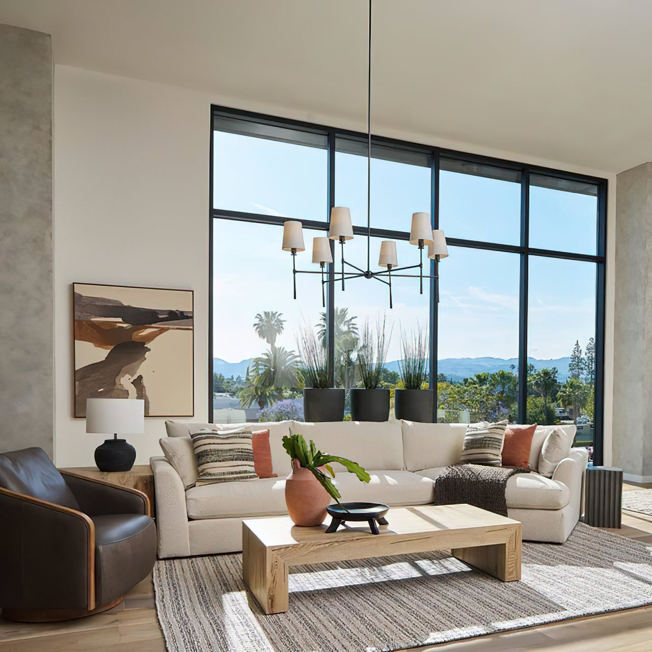 Torcia Brass and Linen Chandelier