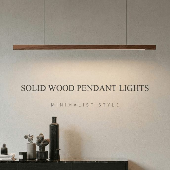 Nordic Timber Line LED Pendant Light – Modern Wooden Linear Hanging Lamp - Nuovo Luxury - 