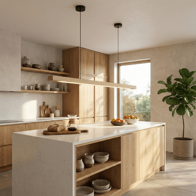 Nordic Timber Line LED Pendant Light – Modern Wooden Linear Hanging Lamp - Nuovo Luxury - 