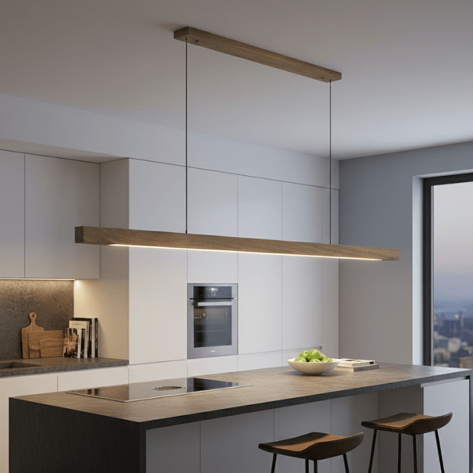 Nordic Timber Line LED Pendant Light – Modern Wooden Linear Hanging Lamp - Nuovo Luxury - 