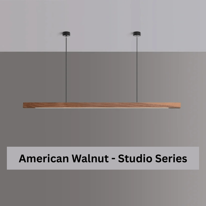 Walnut studio series pendant in minimalist Scandinavian dining room