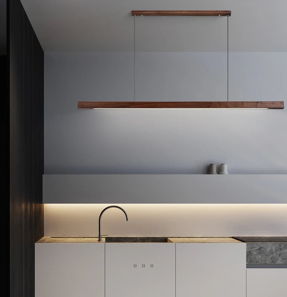 Nordic Timber Line LED Pendant Light – Modern Wooden Linear Hanging Lamp - Nuovo Luxury - 