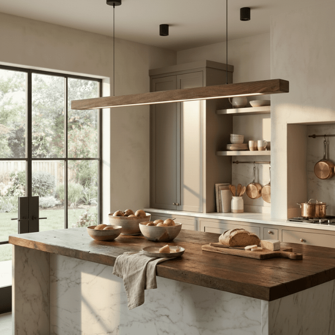 Nordic Timber Line LED Pendant Light – Modern Wooden Linear Hanging Lamp - Nuovo Luxury - 