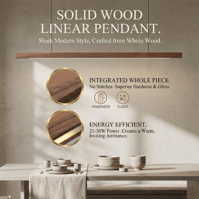 Nordic Timber Line LED Pendant Light – Modern Wooden Linear Hanging Lamp - Nuovo Luxury - 