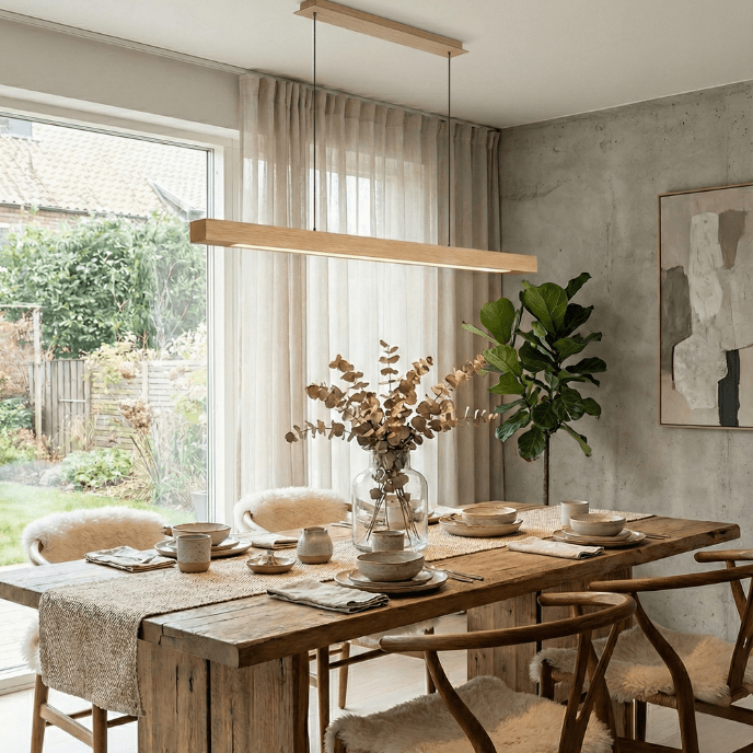 Nordic Timber Line LED Pendant Light – Modern Wooden Linear Hanging Lamp - Nuovo Luxury - 