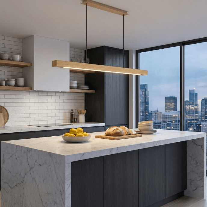 Nordic Timber Line LED Pendant Light – Modern Wooden Linear Hanging Lamp - Nuovo Luxury - 