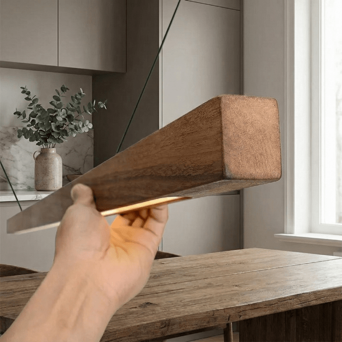 Nordic Timber Line LED Pendant Light – Modern Wooden Linear Hanging Lamp - Nuovo Luxury - 