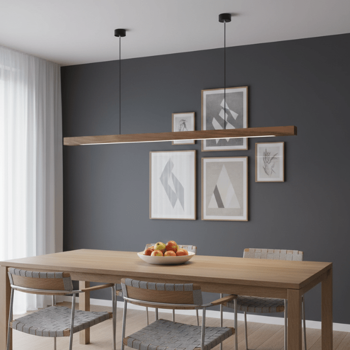 Nordic Timber Line LED Pendant Light – Modern Wooden Linear Hanging Lamp - Nuovo Luxury - 