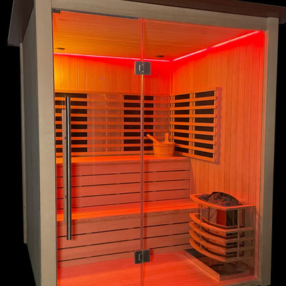 Outdoor Hybrid - Heating 4 Person Infrared & Electric Stove Sauna 2m x 2m - Nuovo Luxury - Outdoor Sauna