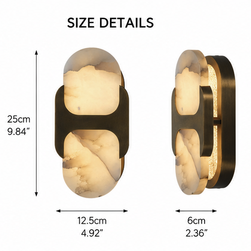 Ovale alabaster wall sconce shown unlit, reading as a sculptural oval on the wall