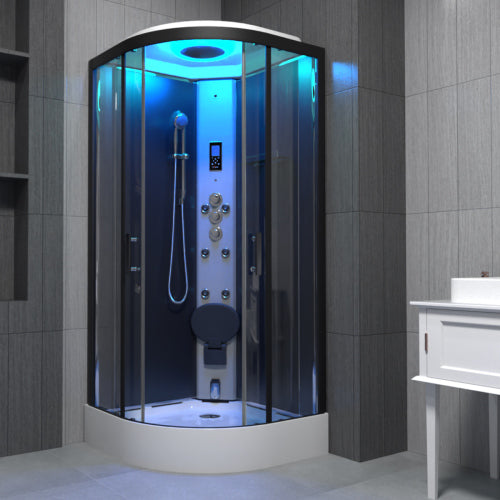Insignia Premium Steam Shower 800x800mm - Black Frame/Clear Glass