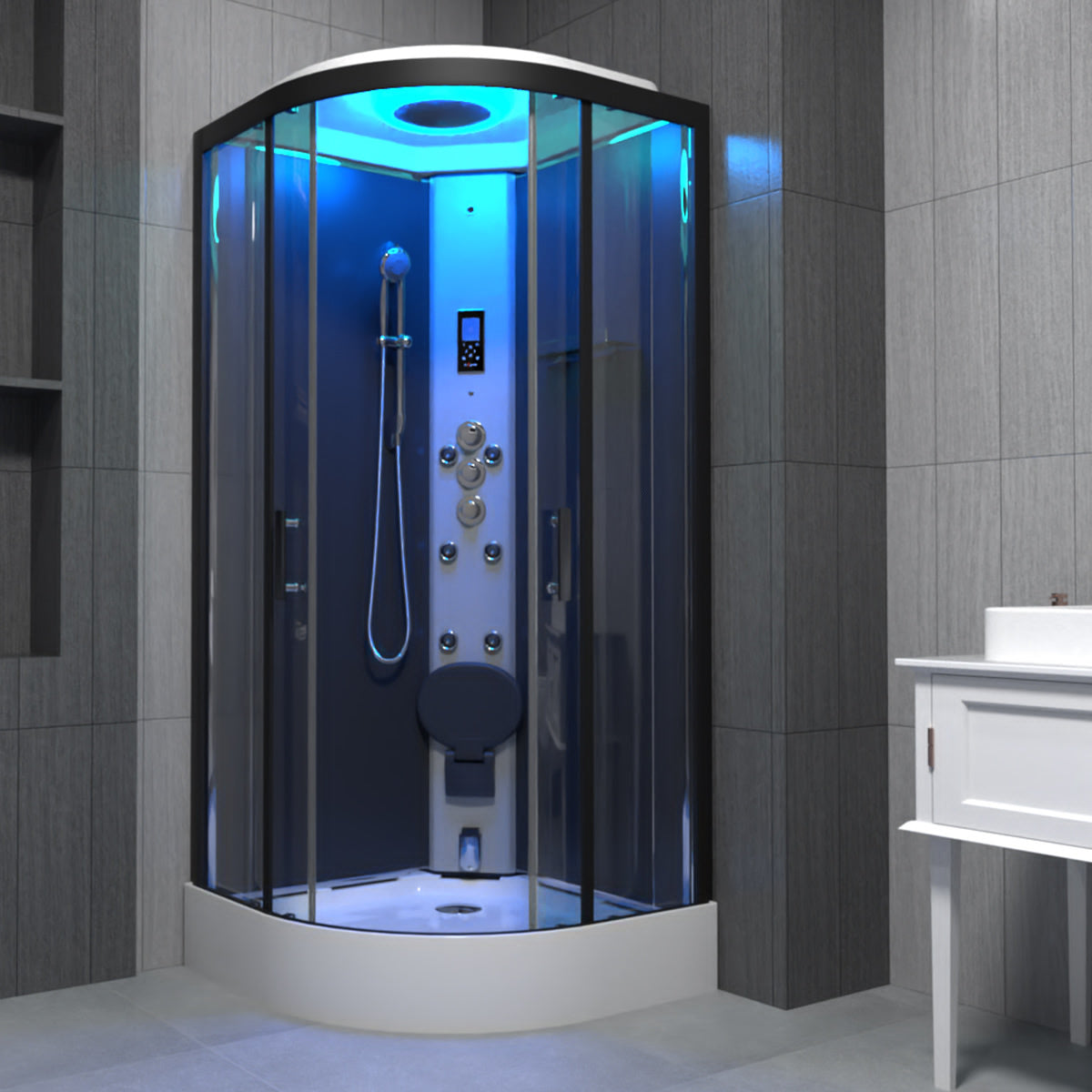 Insignia Premium Steam Shower 800x800mm - Black Frame/Clear Glass