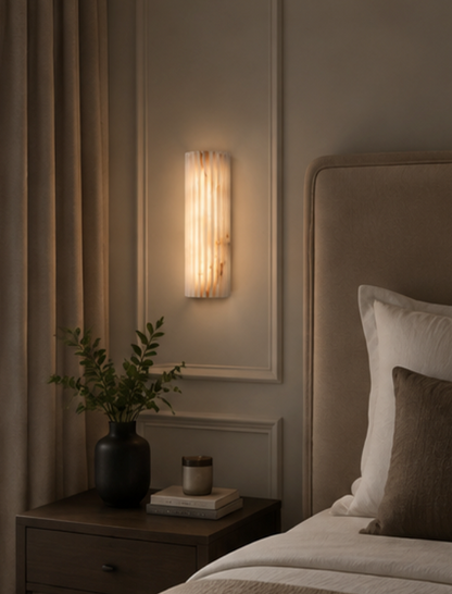 Puro alabaster wall sconce shown in cool daylight colour temperature setting