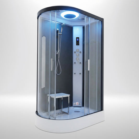 Premium steam shower 1100x700mm black frame with anthracite matte back wall
