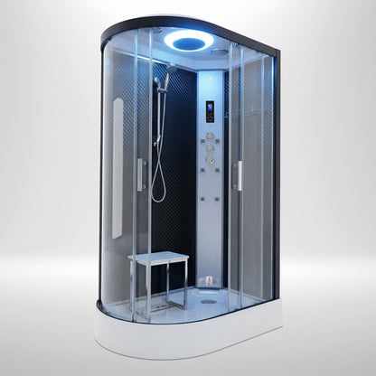 Premium steam shower 1100x700mm black frame with black carbon back wall