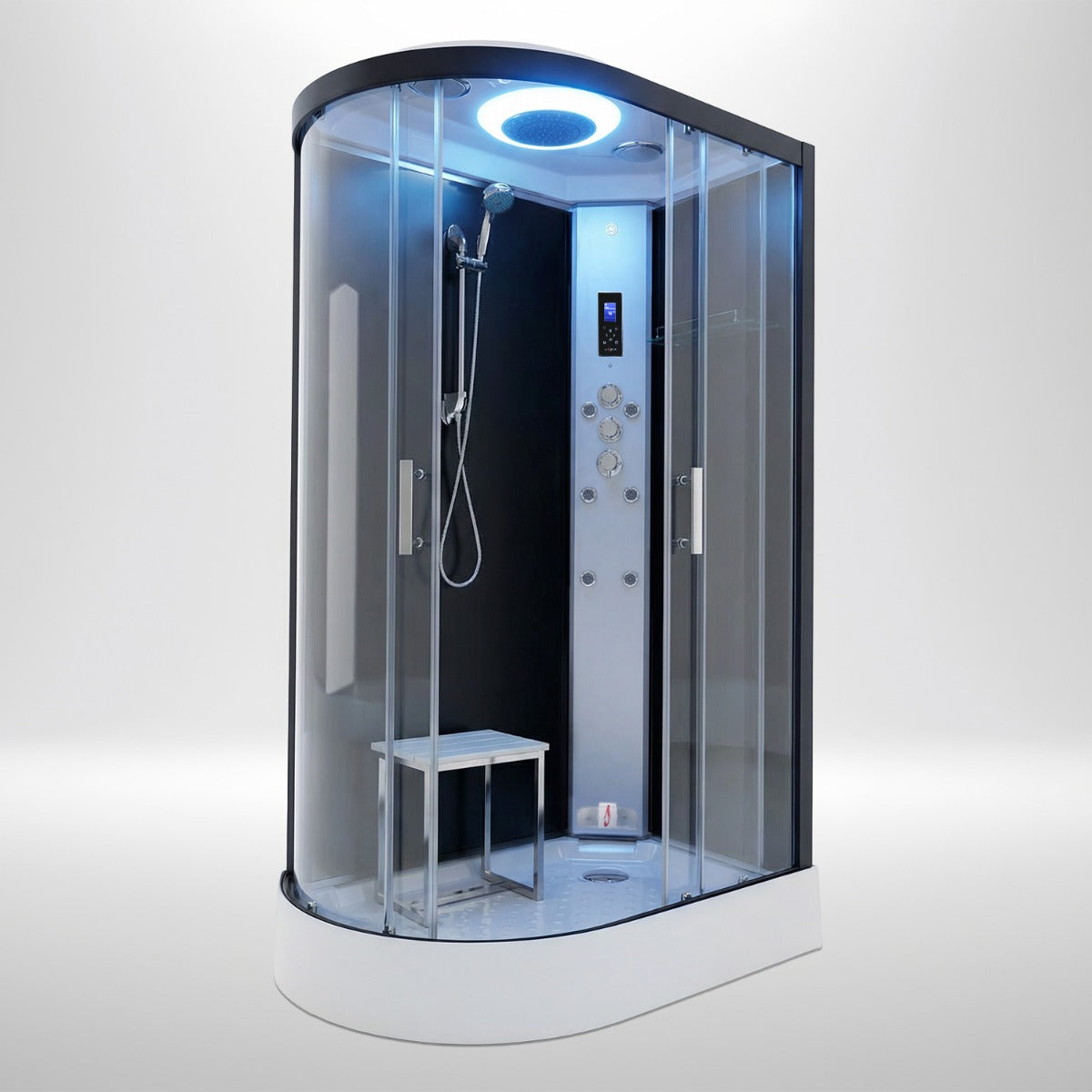 Premium steam shower 1100x700mm black frame with black matte back wall