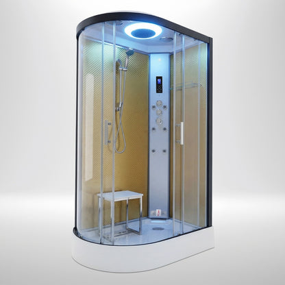Premium steam shower 1100x700mm black frame with gold carbon back wall
