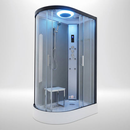 Premium steam shower 1100x700mm black frame with grey matte back wall