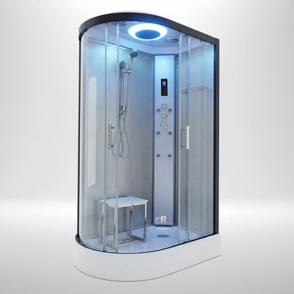 Premium steam shower 1100x700mm black frame with silver carbon back wall