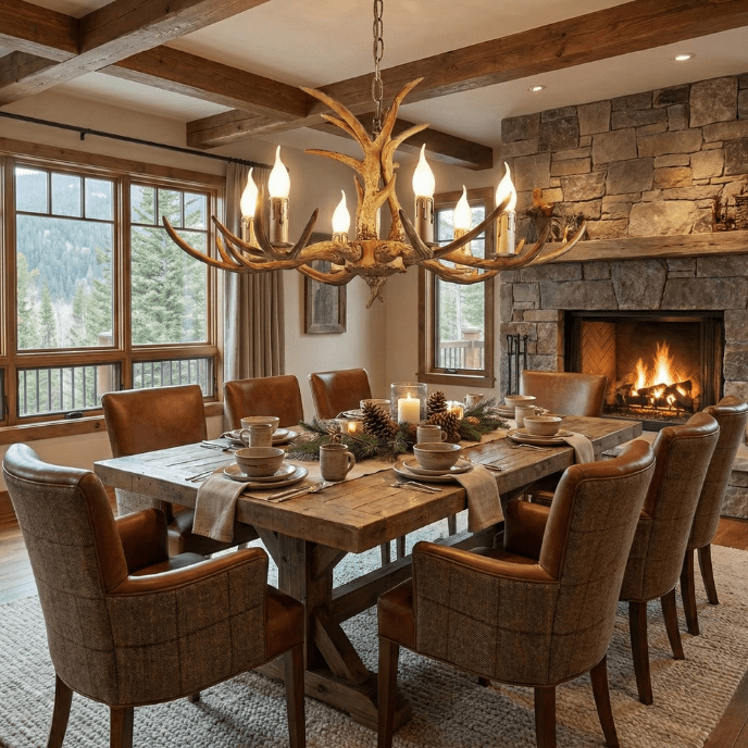 Rustic Antler Chandelier – 6 - Light Resin Deer Horn Pendant - Nuovo Luxury - 