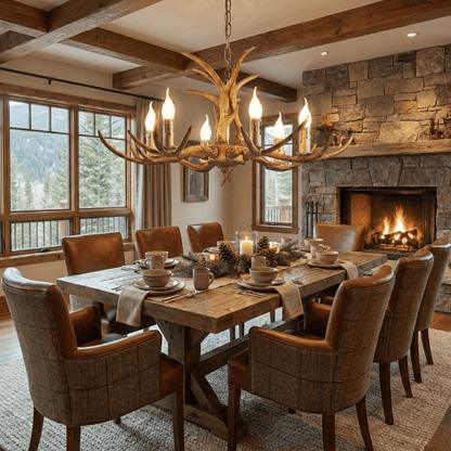 Rustic Antler Chandelier – 6 - Light Resin Deer Horn Pendant - Nuovo Luxury - 