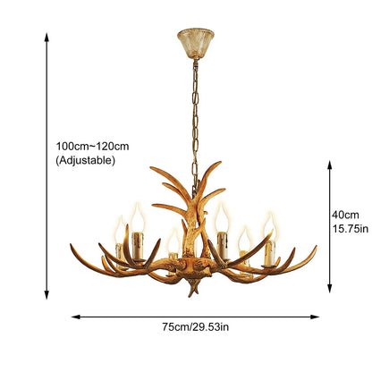 Rustic Antler Chandelier – 6 - Light Resin Deer Horn Pendant - Nuovo Luxury - 