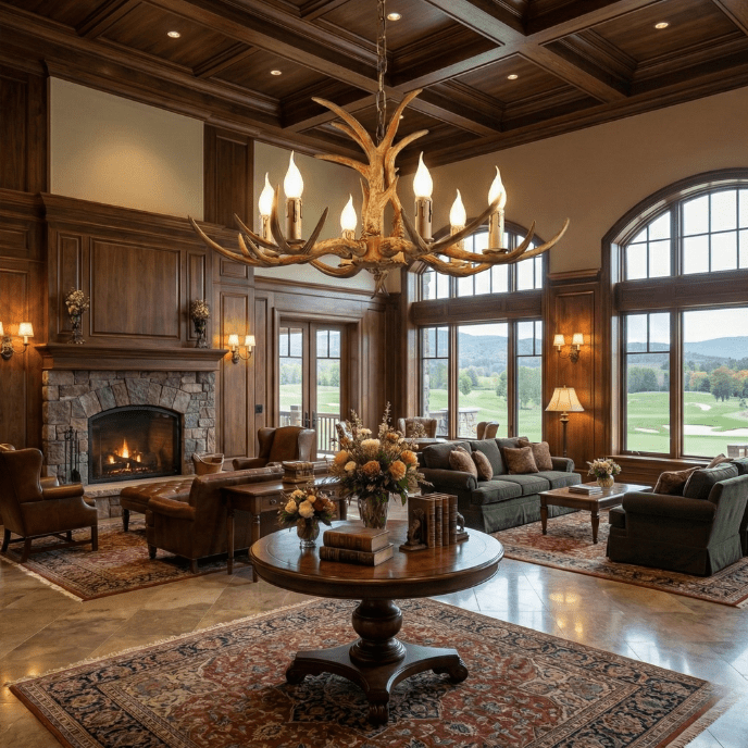 Rustic Antler Chandelier – 6 - Light Resin Deer Horn Pendant - Nuovo Luxury - 