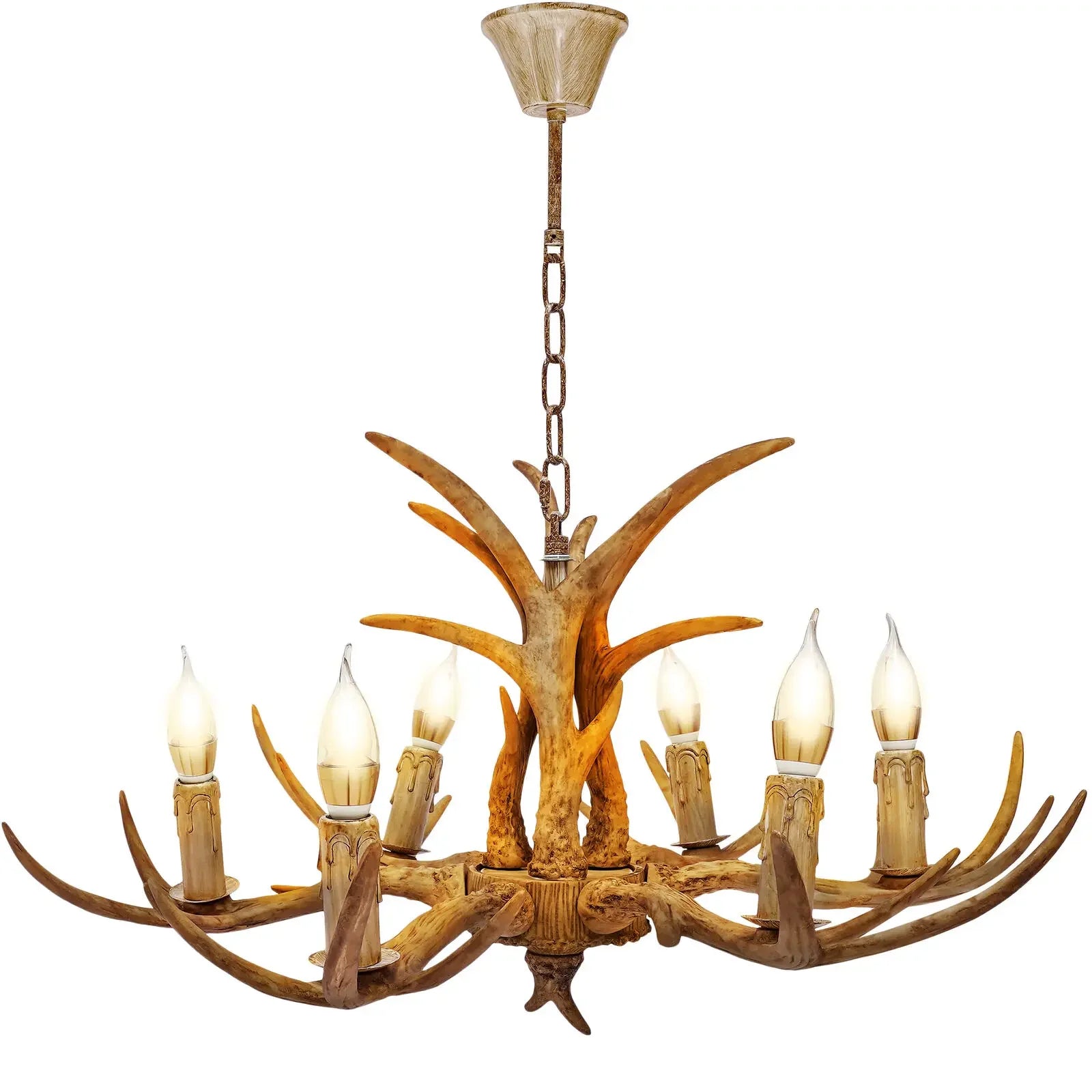 Rustic Antler Chandelier – 6 - Light Resin Deer Horn Pendant - Nuovo Luxury - 