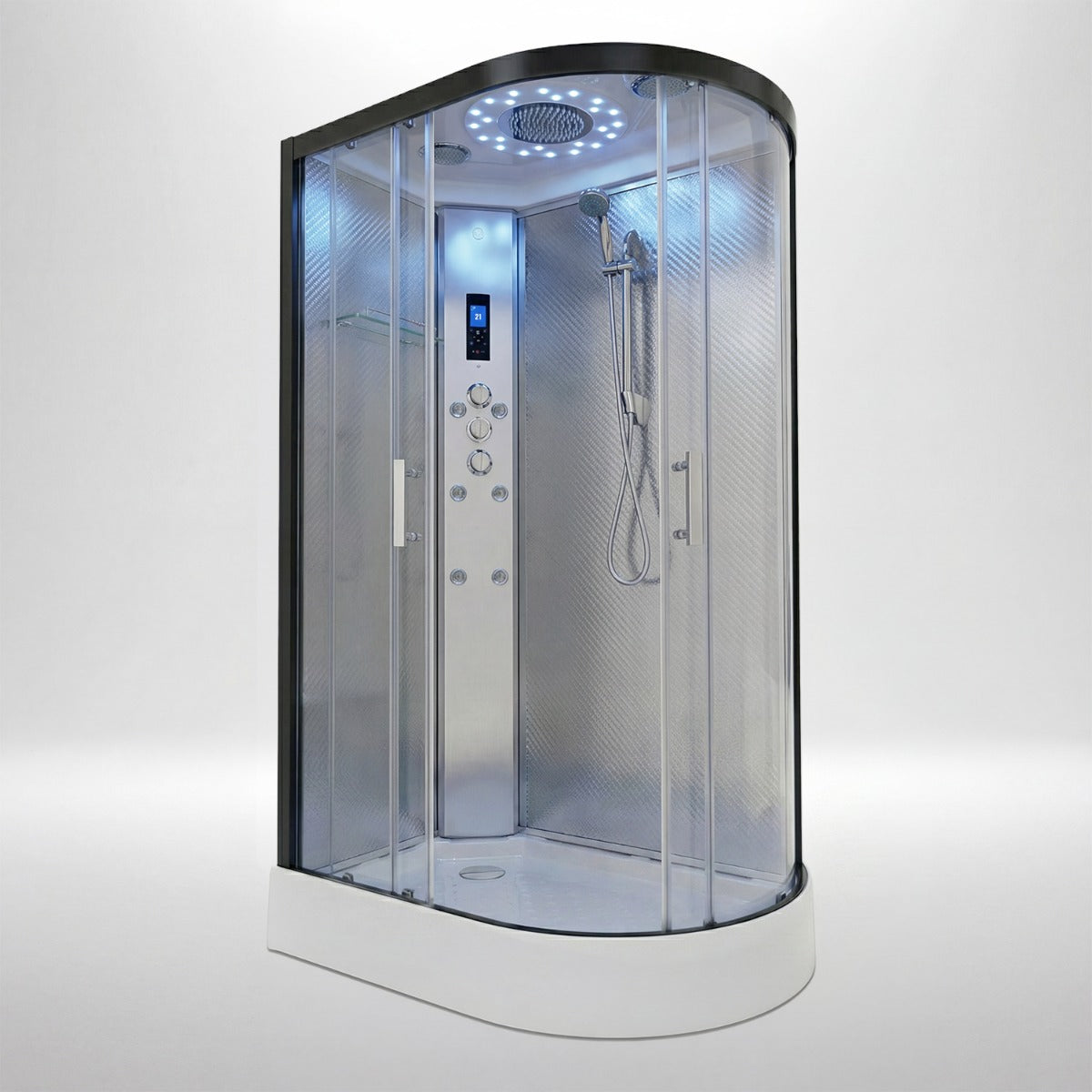 Platinum shower cabin 1200x800mm black frame with silver carbon back wall