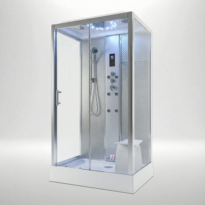 Platinum steam shower 1150x850mm chrome frame with silver carbon back wall