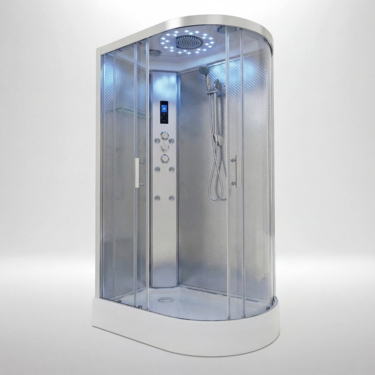 Platinum shower cabin 1200x800mm chrome frame with silver carbon back wall