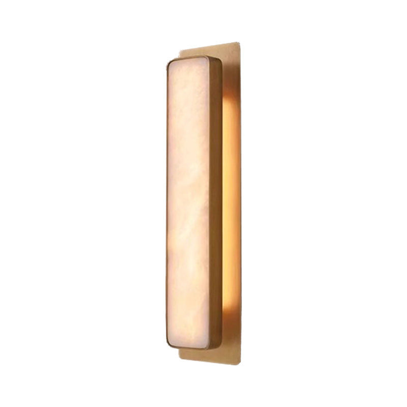 Torino copper and marble cylindrical wall sconce, full product view showing the copper frame and natural marble shade