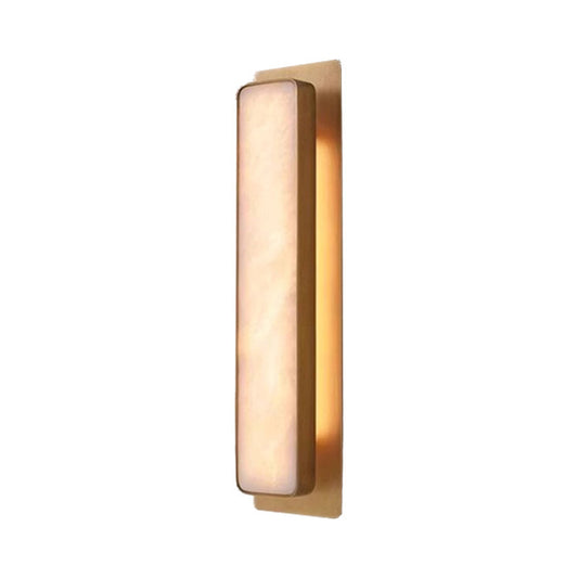 Torino copper and marble cylindrical wall sconce, full product view showing the copper frame and natural marble shade