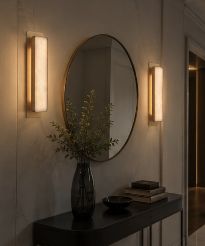 Torino marble wall light shown from an alternative angle against a neutral wall