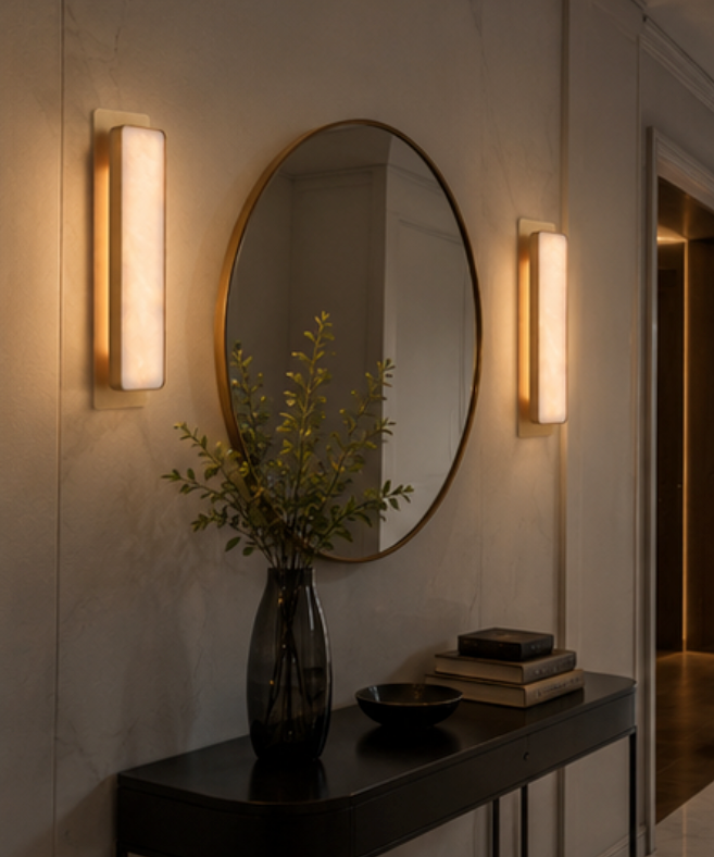 Torino marble wall light shown from an alternative angle against a neutral wall