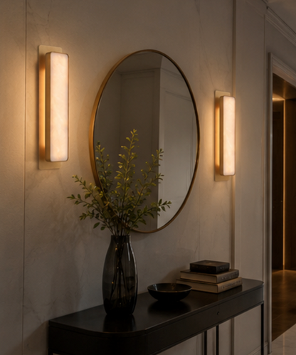 Torino marble wall light shown from an alternative angle against a neutral wall