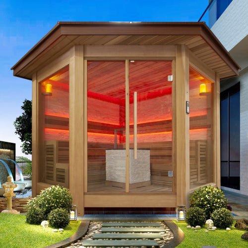 Ultimate 6 to 8 - Person Traditional Garden Sauna Cedar Wood - Nuovo Luxury - Outdoor Sauna