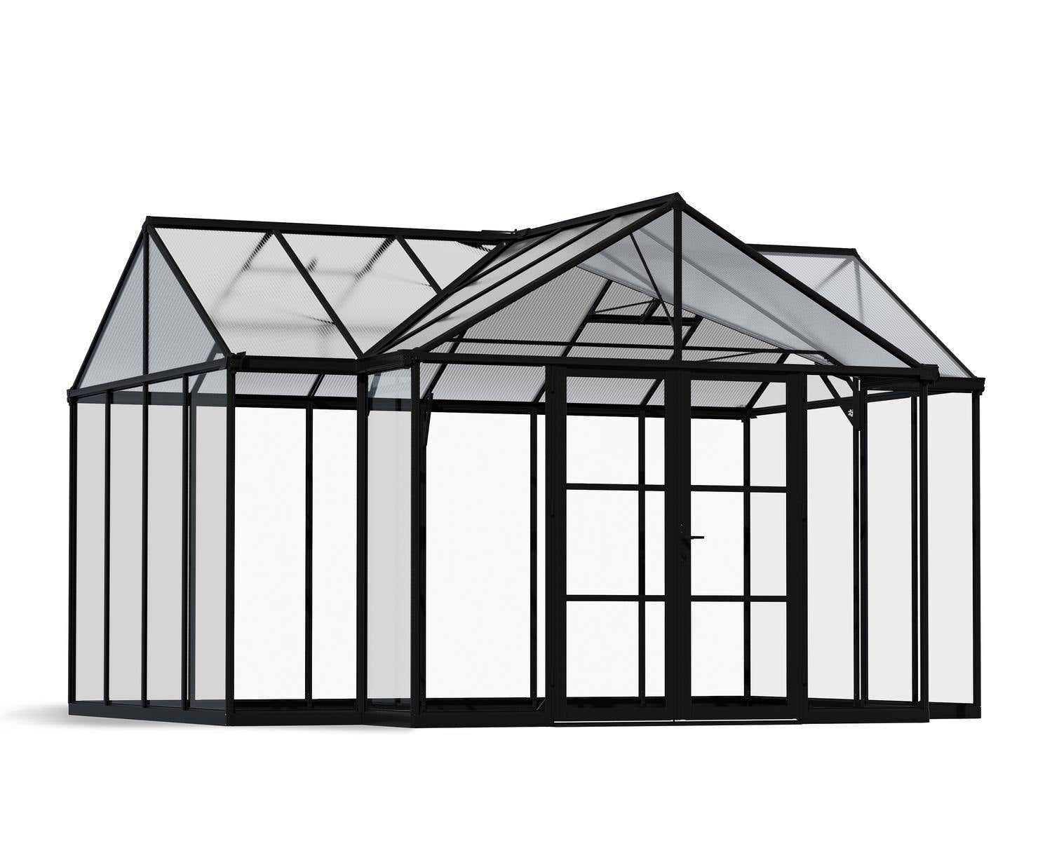 Victory Grand Garden Chalet 13' x 15' Greenhouse - Black Aluminium Frame & Clear Polycarbonate Panels - Nuovo Luxury - Canopies & Gazebos
