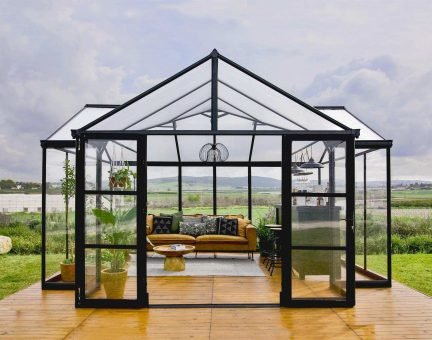 Victory Grand Garden Chalet 13' x 15' Greenhouse - Black Aluminium Frame & Clear Polycarbonate Panels - Nuovo Luxury - Canopies & Gazebos