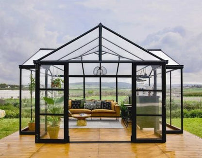 Victory Grand Garden Chalet 13' x 15' Greenhouse - Black Aluminium Frame & Clear Polycarbonate Panels - Nuovo Luxury - Canopies & Gazebos