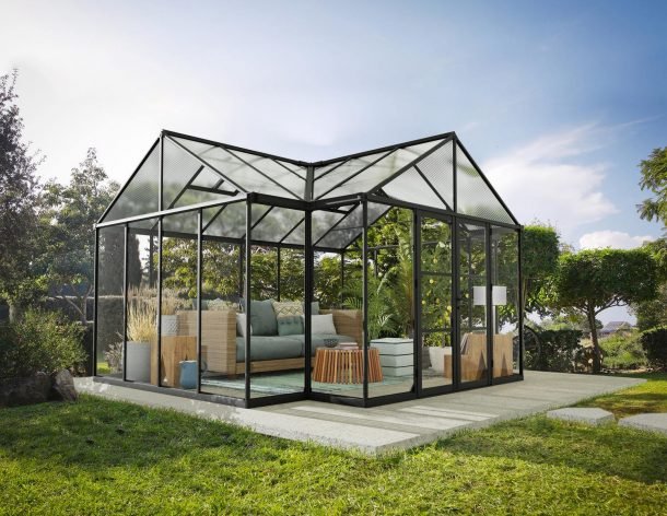 Victory Grand Garden Chalet 13' x 15' Greenhouse - Black Aluminium Frame & Clear Polycarbonate Panels - Nuovo Luxury - Canopies & Gazebos