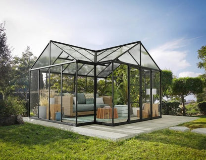 Victory Grand Garden Chalet 13' x 15' Greenhouse - Black Aluminium Frame & Clear Polycarbonate Panels - Nuovo Luxury - Canopies & Gazebos
